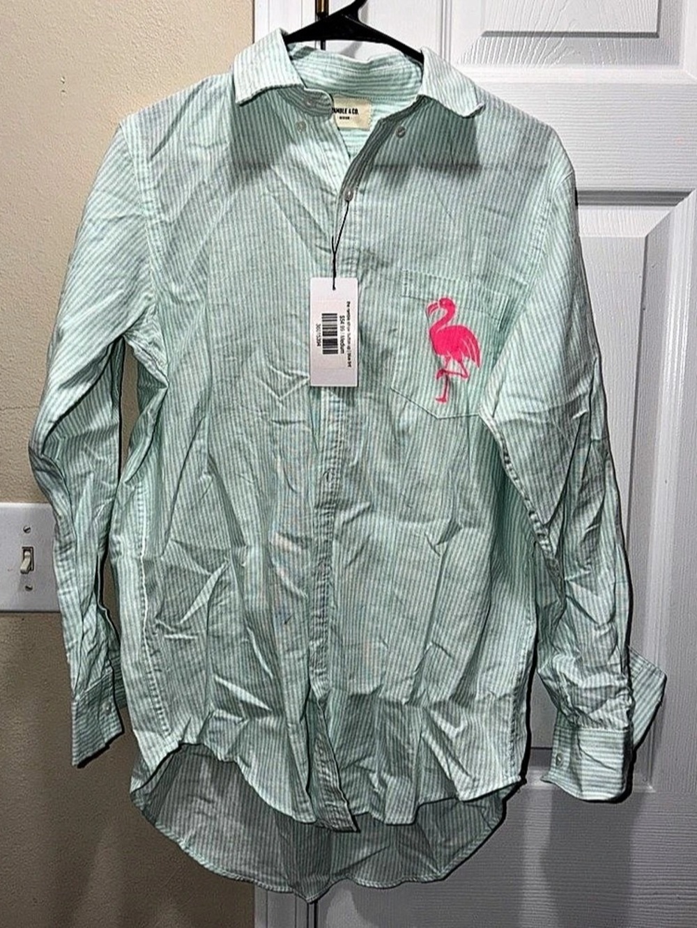 Ramble & Co. The Ramble Stripe Button Up. Striped Button Up in Green & White